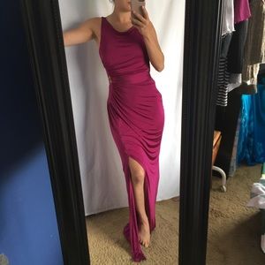 Robert Cavalli magenta draped goddess gown